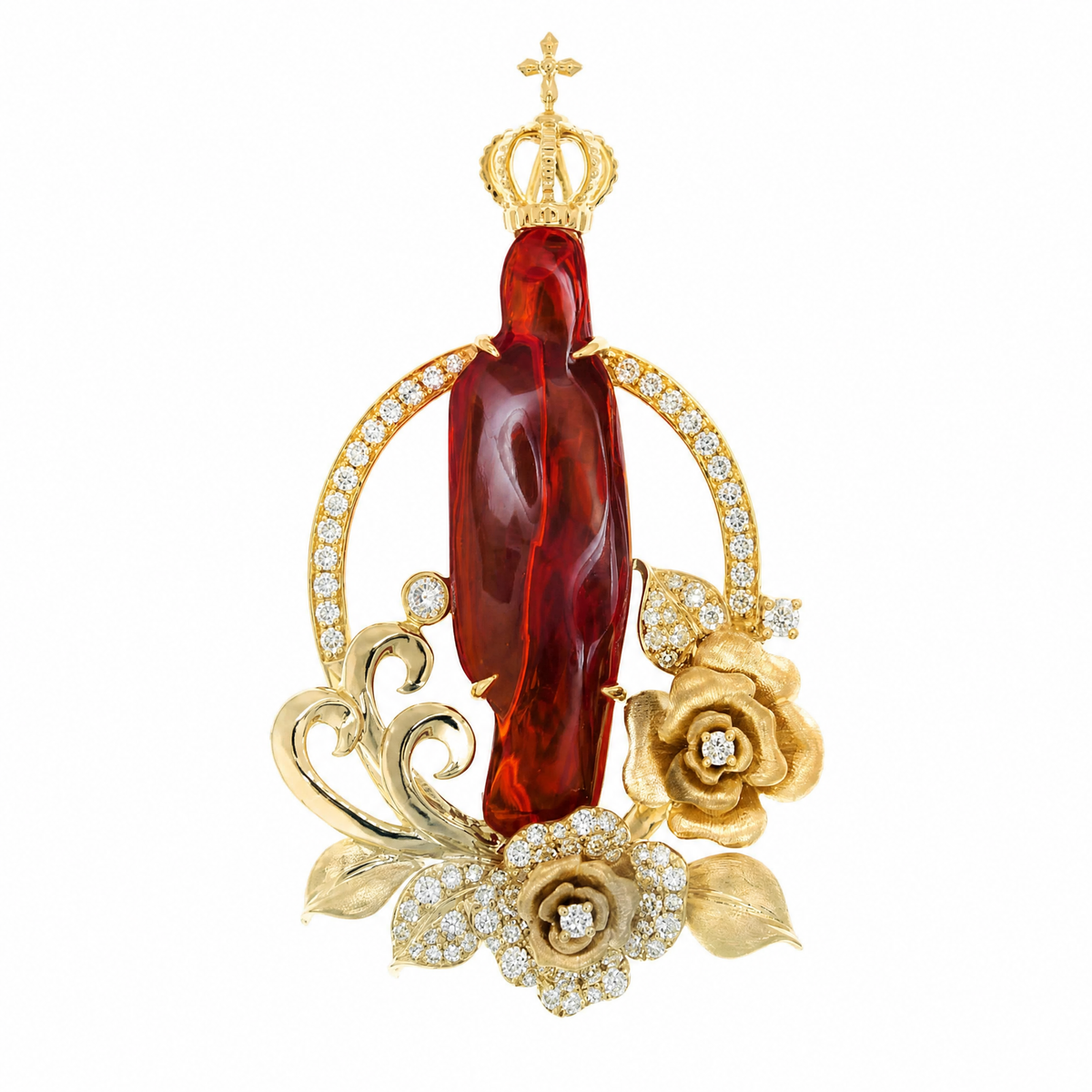 18K 火紅蛋白石鑽石吊墜 18K Fire Opal Diamond Pendant