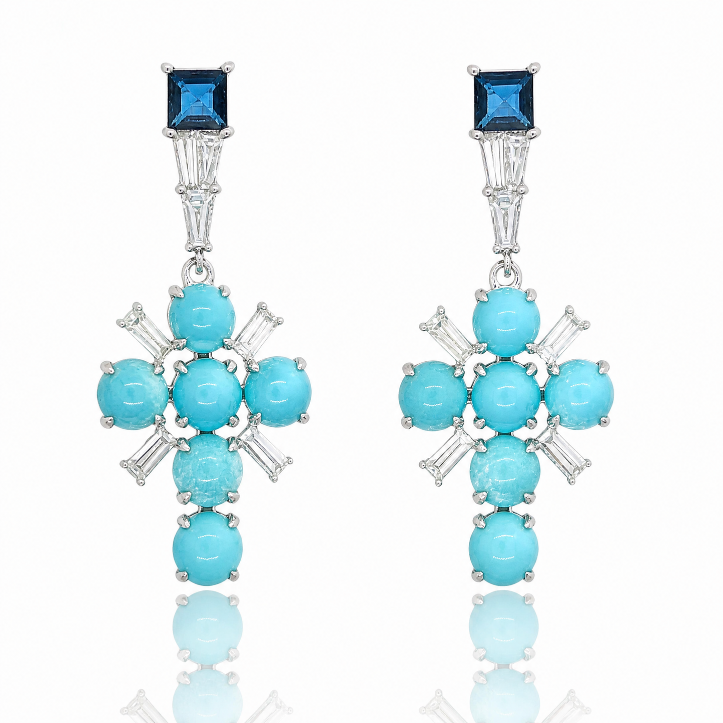 18K 綠松石藍寶鑽石耳環 18K Turquoise Sapphire Diamond Earring