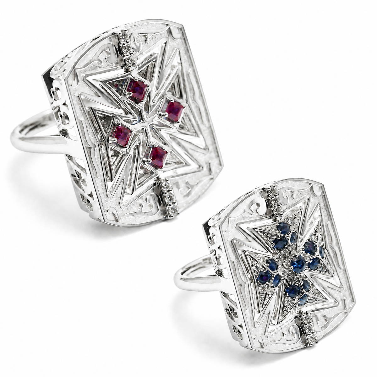 18K 紅藍寶石鑽石雙面戒指 18K Ruby Sapphire Diamond Ring