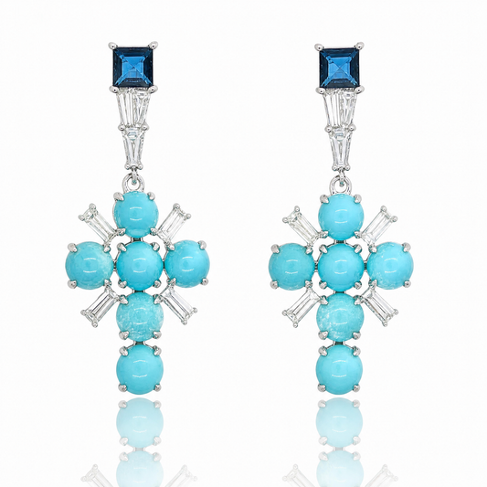 18K 綠松石藍寶鑽石耳環 18K Turquoise Sapphire Diamond Earring