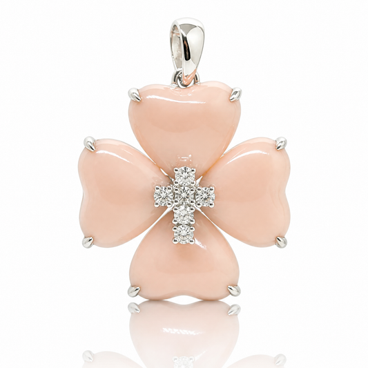 18K 珊瑚鑽石吊墜 18K Coral Diamond Pendant