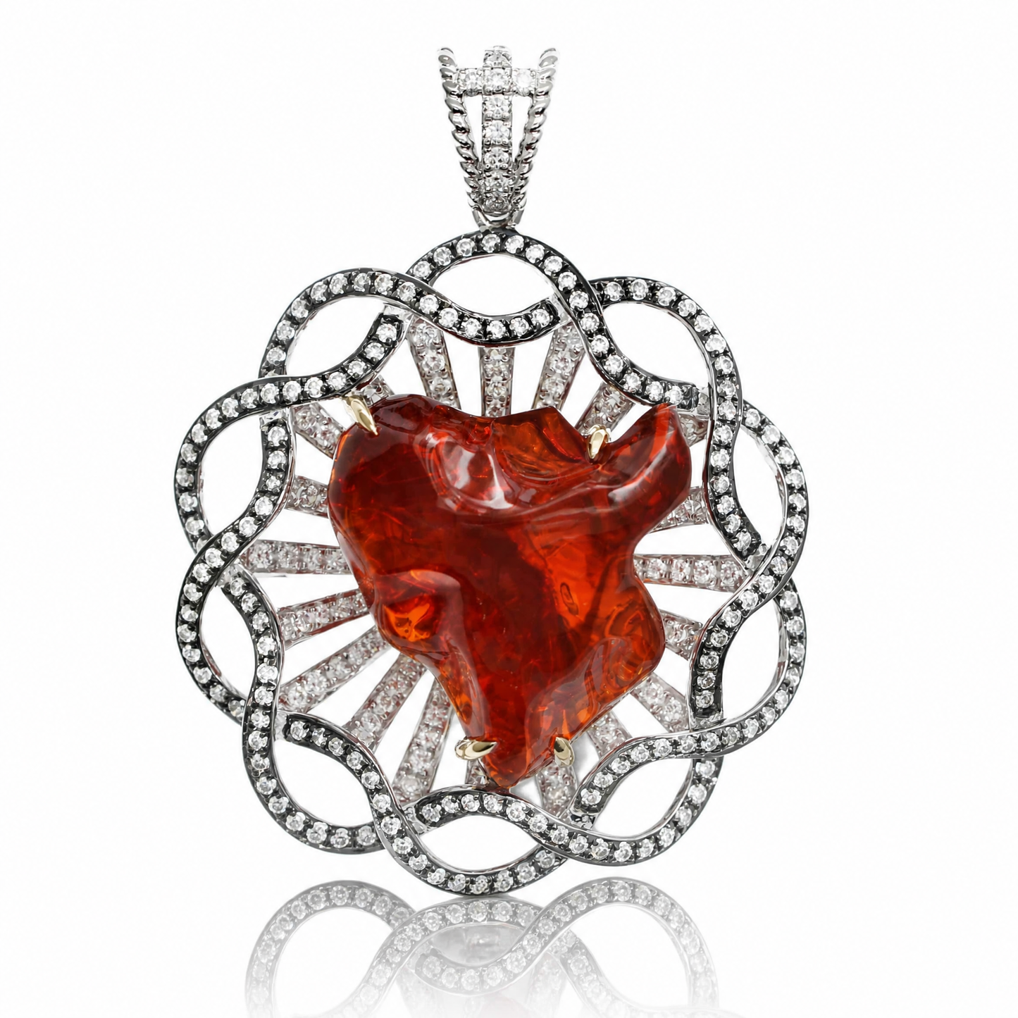 18K 火紅蛋白石鑽石吊墜 18K Fire Opal and Diamond Pendant