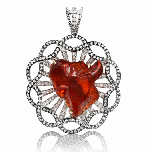 18K 火紅蛋白石鑽石吊墜 18K Fire Opal and Diamond Pendant