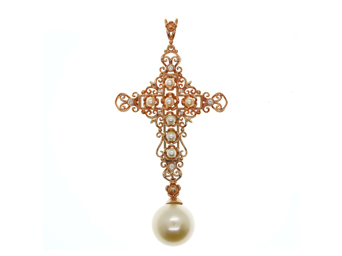 18K Gold Pearl Diamond Pendant