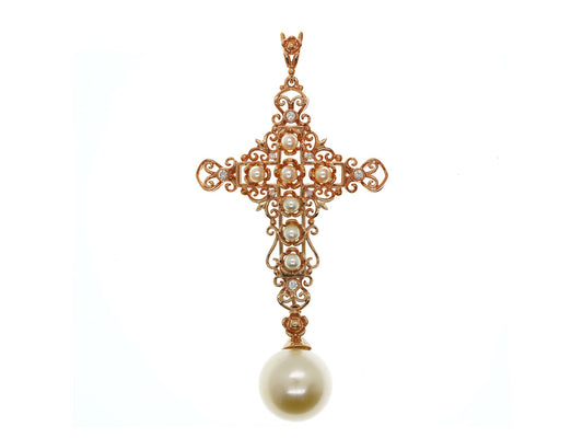 18K Gold Pearl Diamond Pendant