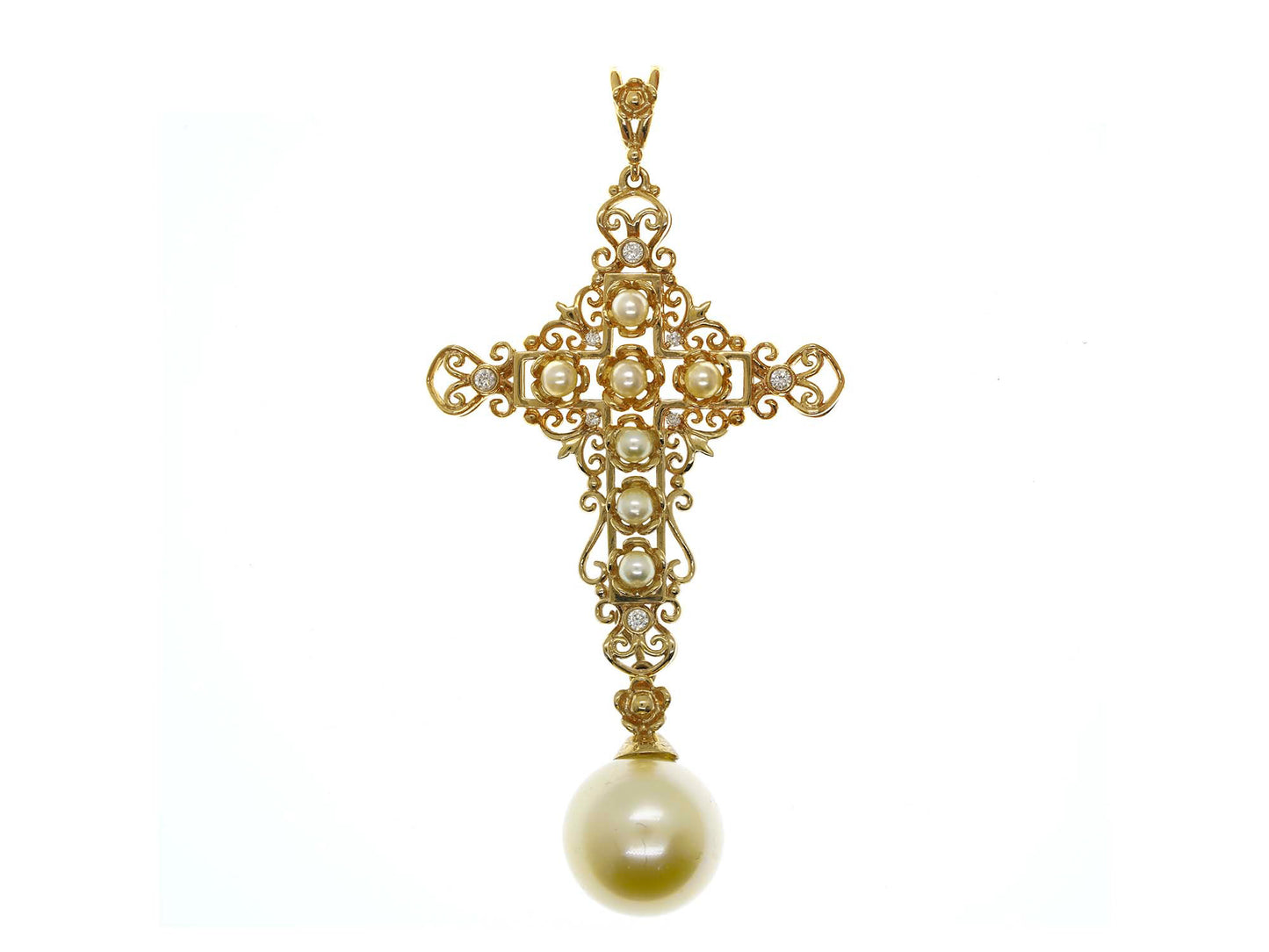 18K Gold Pearl Diamond Pendant