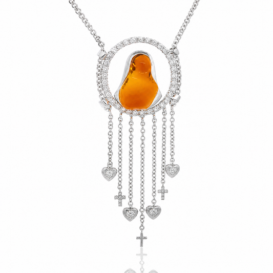 18K 火歐泊鑽石頸鏈 18K Fire Opal Diamond Necklace