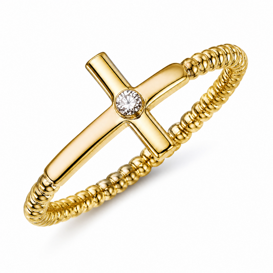 18K 黃金鑽石十字架戒指 18K Diamond Ring